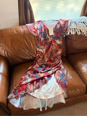 Multicolor Floral High-Low Midi Dress with Ruffle Hem